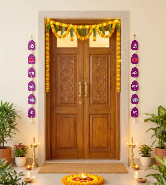Shubh Labh Purple Vertical Toran (Set of 2)