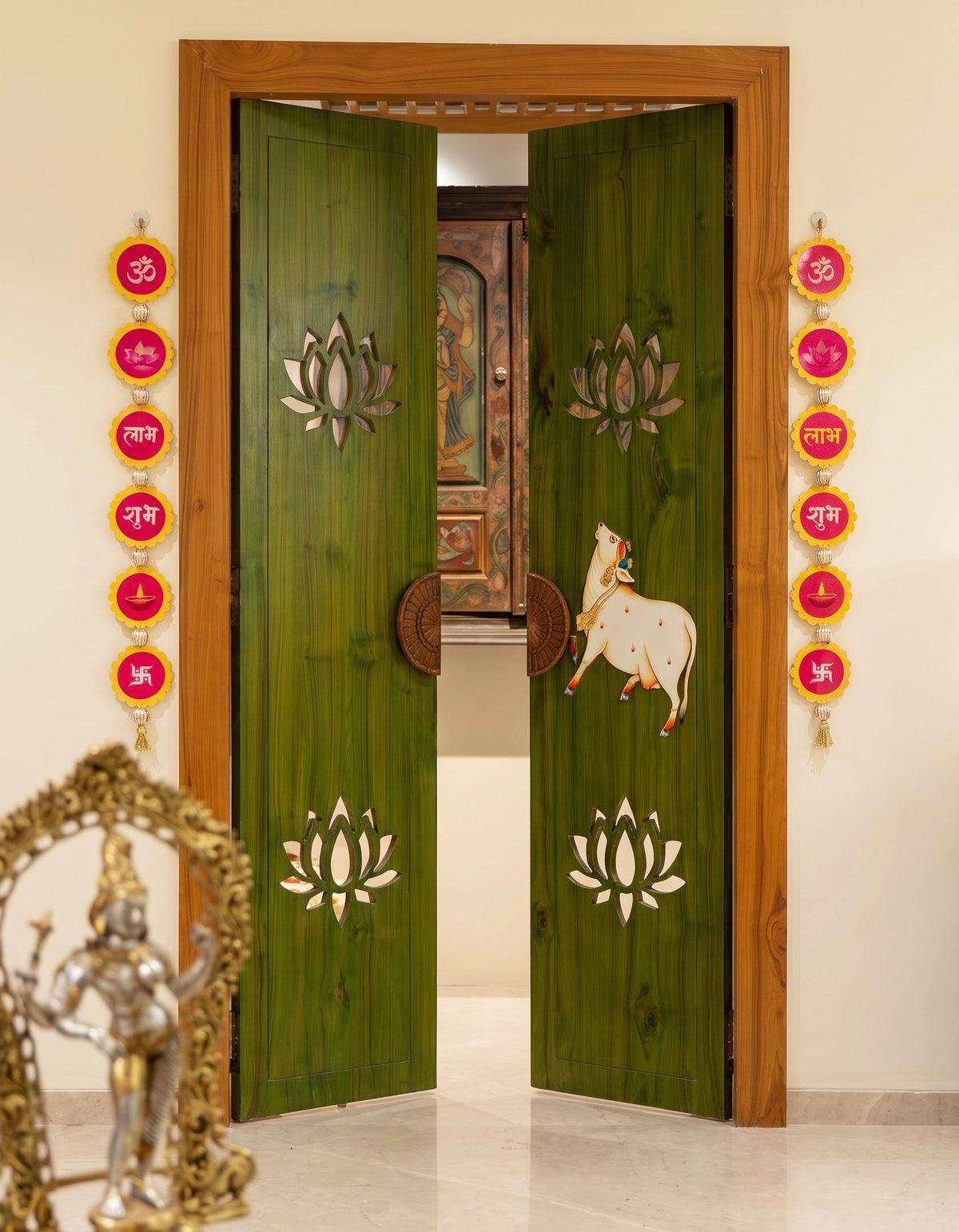 Om Lotus Diya Door Hanging (Set of 2)