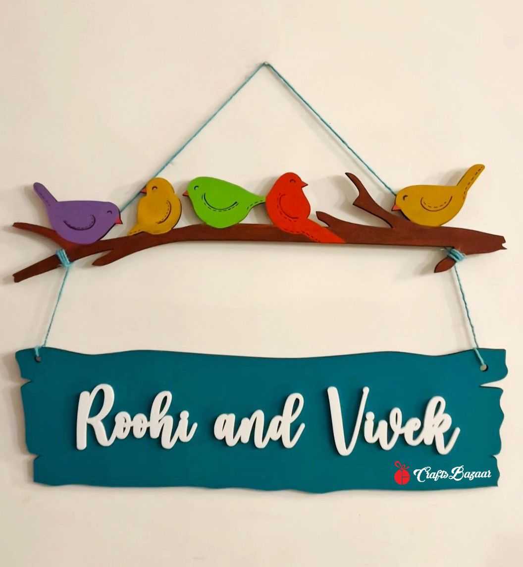 Birds Wooden Name Plate - Craftsbazaar