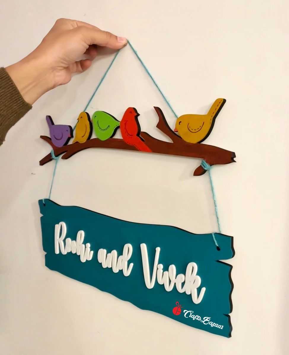 Birds Wooden Name Plate - Craftsbazaar