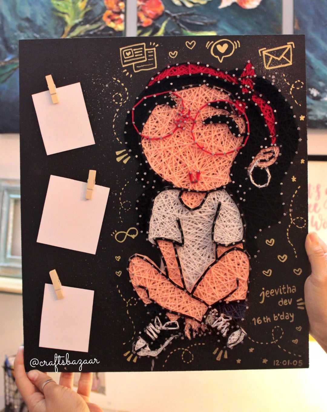 Blossom- Girl illustration String Art with Photos - Craftsbazaar