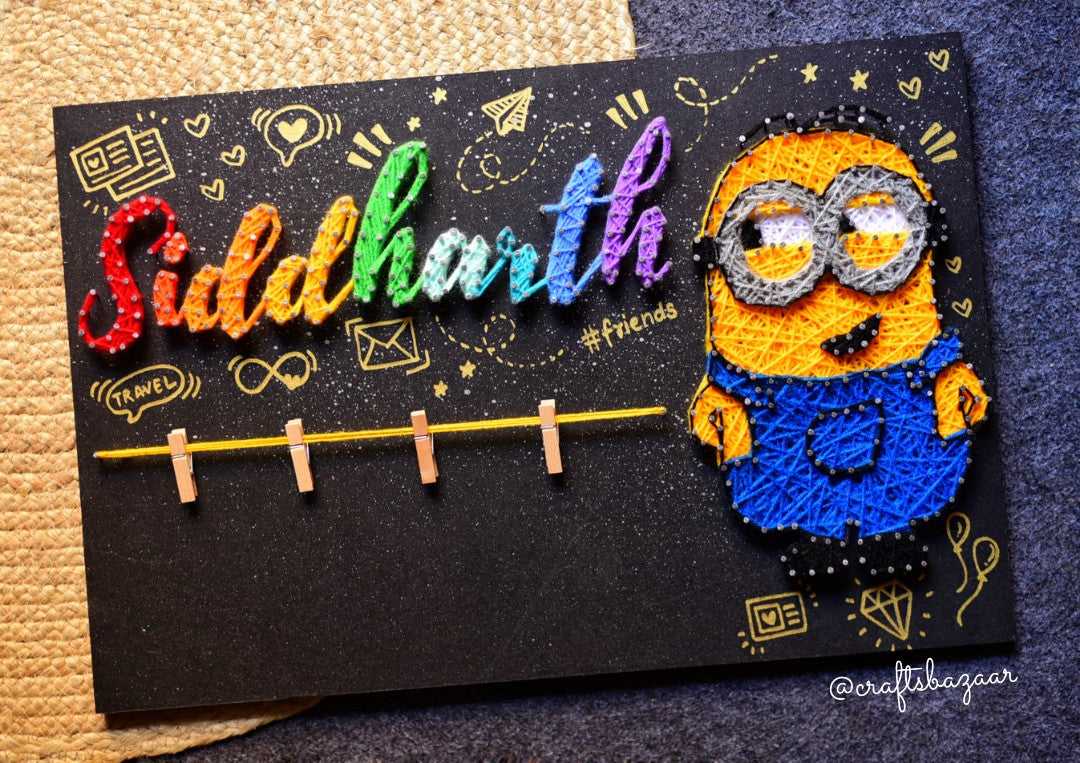 Clippy- Personalised Kids Name String Art With Cartoons - Craftsbazaar