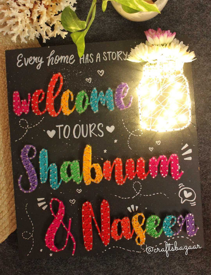 Colorful Home Decor String Art : Welcome Loved Ones with Light jar - Craftsbazaar