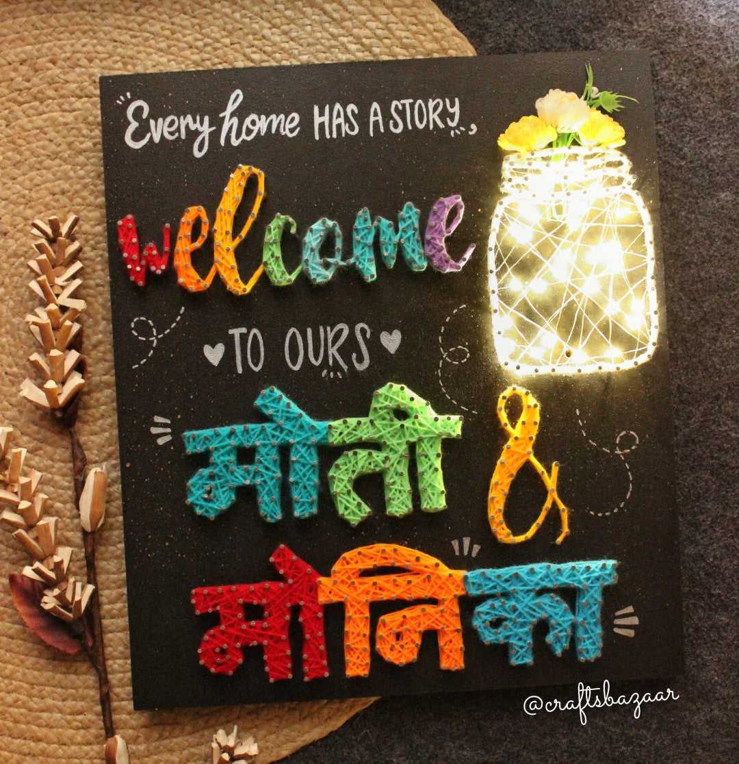 Colorful Home Decor String Art : Welcome Loved Ones with Light jar - Craftsbazaar
