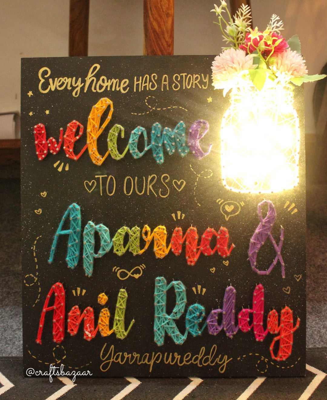 Colorful Home Decor String Art : Welcome Loved Ones with Light jar - Craftsbazaar