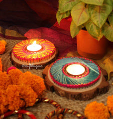 Colorful String Art Tealight Holder for Diwali - Craftsbazaar