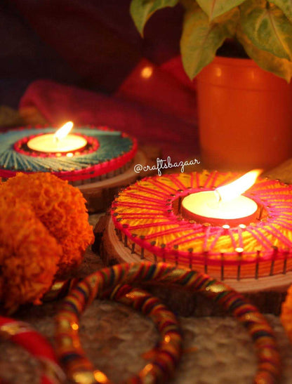 Colorful String Art Tealight Holder for Diwali - Craftsbazaar