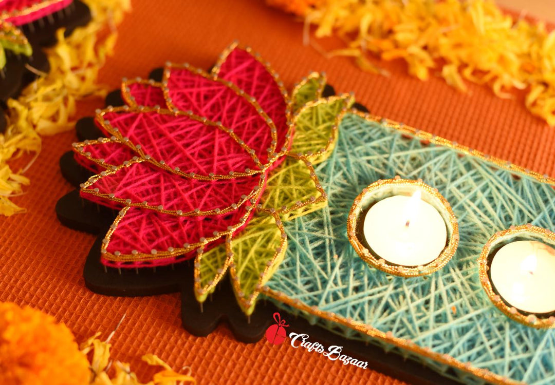 Dual Lotus Diya Holder Tray