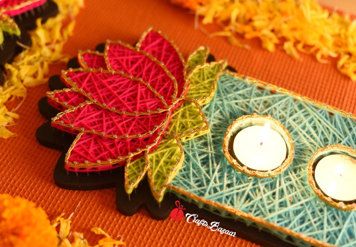 Dual Lotus Diya Holder Tray