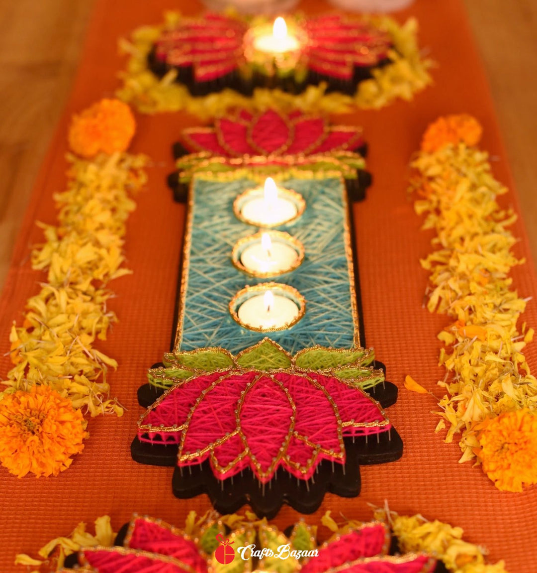 Dual Lotus Diya Holder Tray