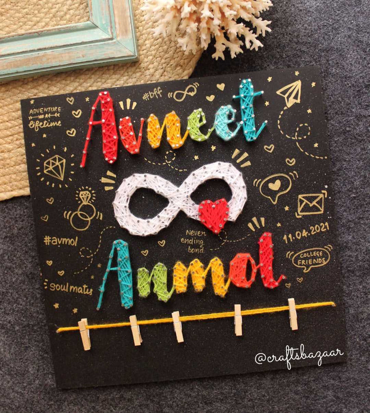 Deuce- Couple Name String Art with Photos - Craftsbazaar