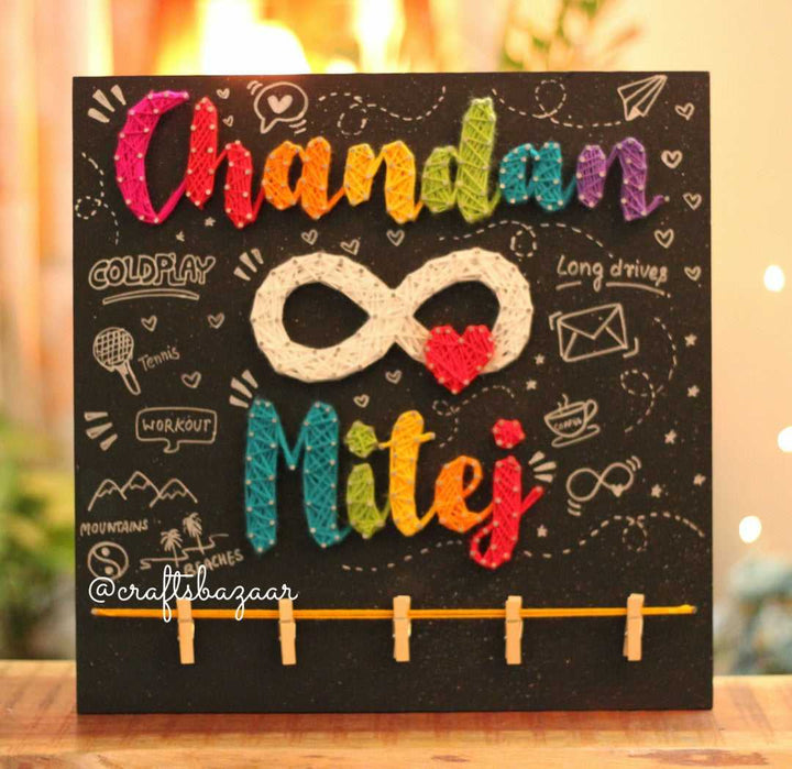 Deuce- Couple Name String Art with Photos - Craftsbazaar