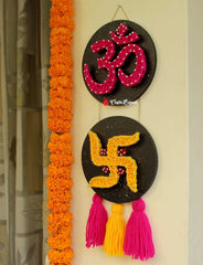 Divine Om & Swatik Hanger String Art - Craftsbazaar- Pink yellow