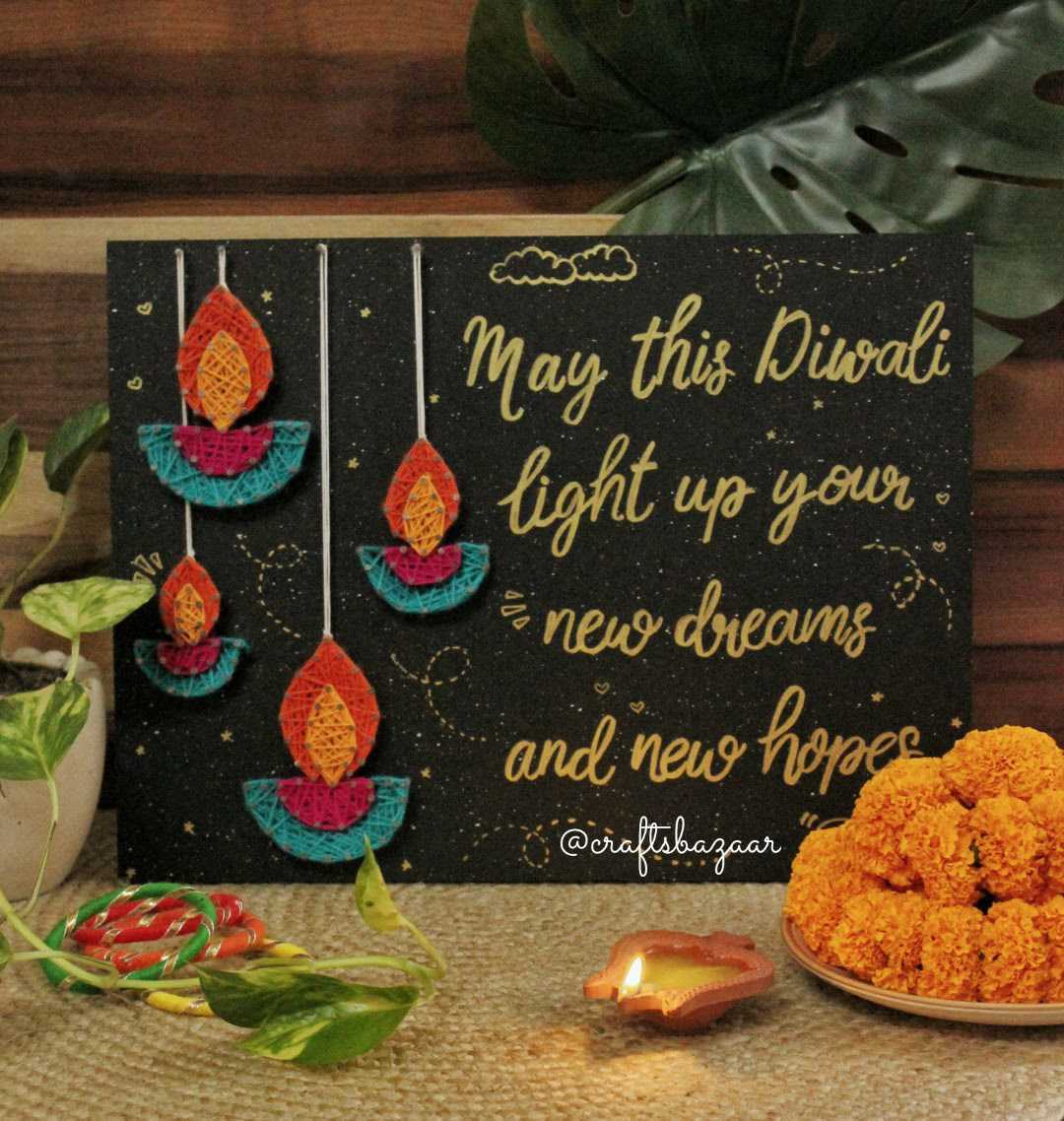 Diwali Warm Wishes String Art Board - Craftsbazaar