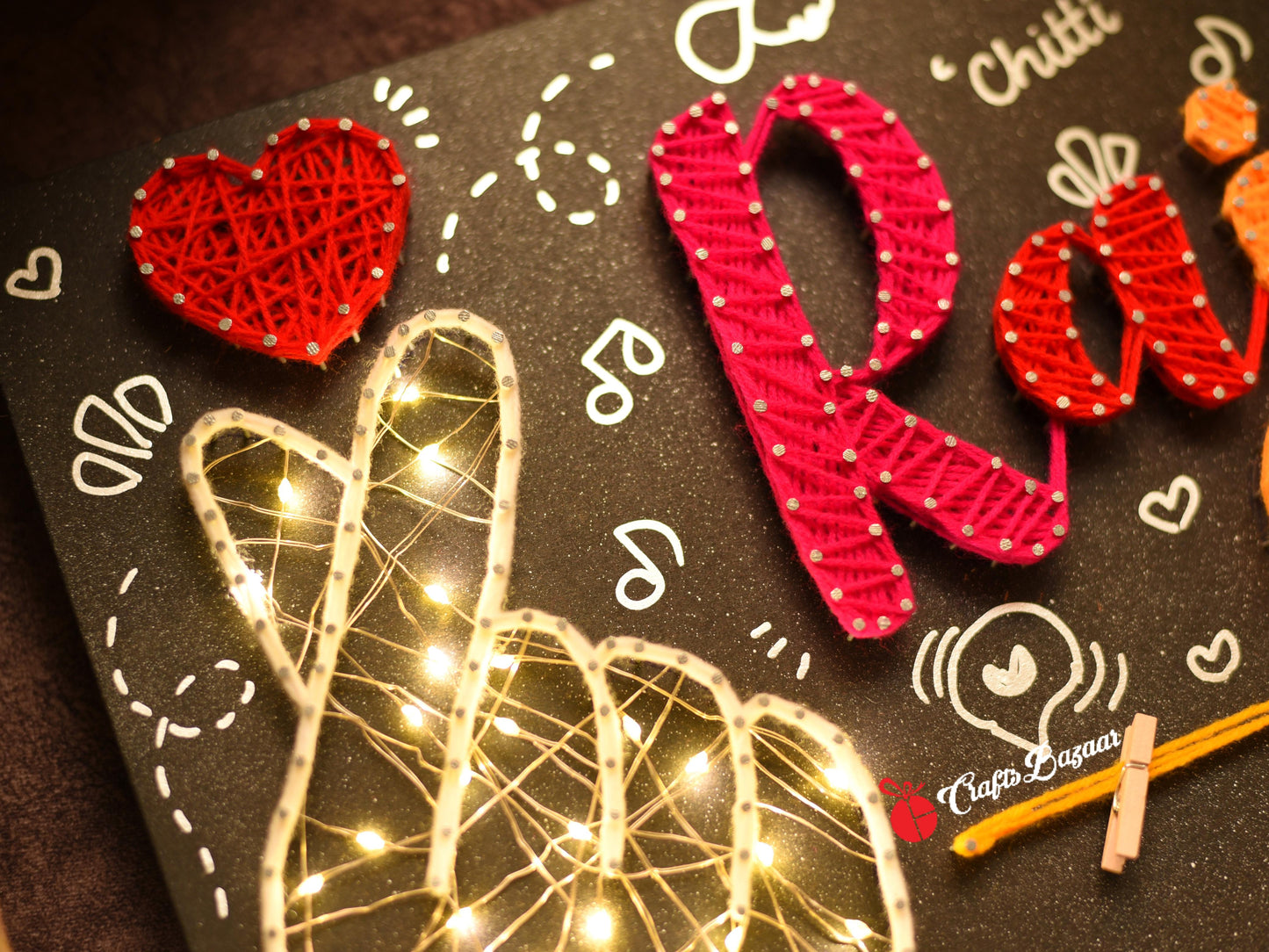 Customised Name string Art with Light hearts