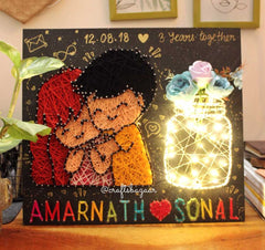 Love Illustration- Couple string Art with Light Jar - Craftsbazaar