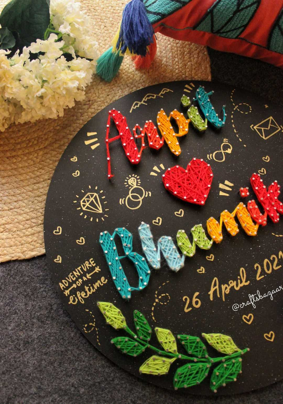 Lovers- Round Colorful Couple Names String Art – Craftsbazaar