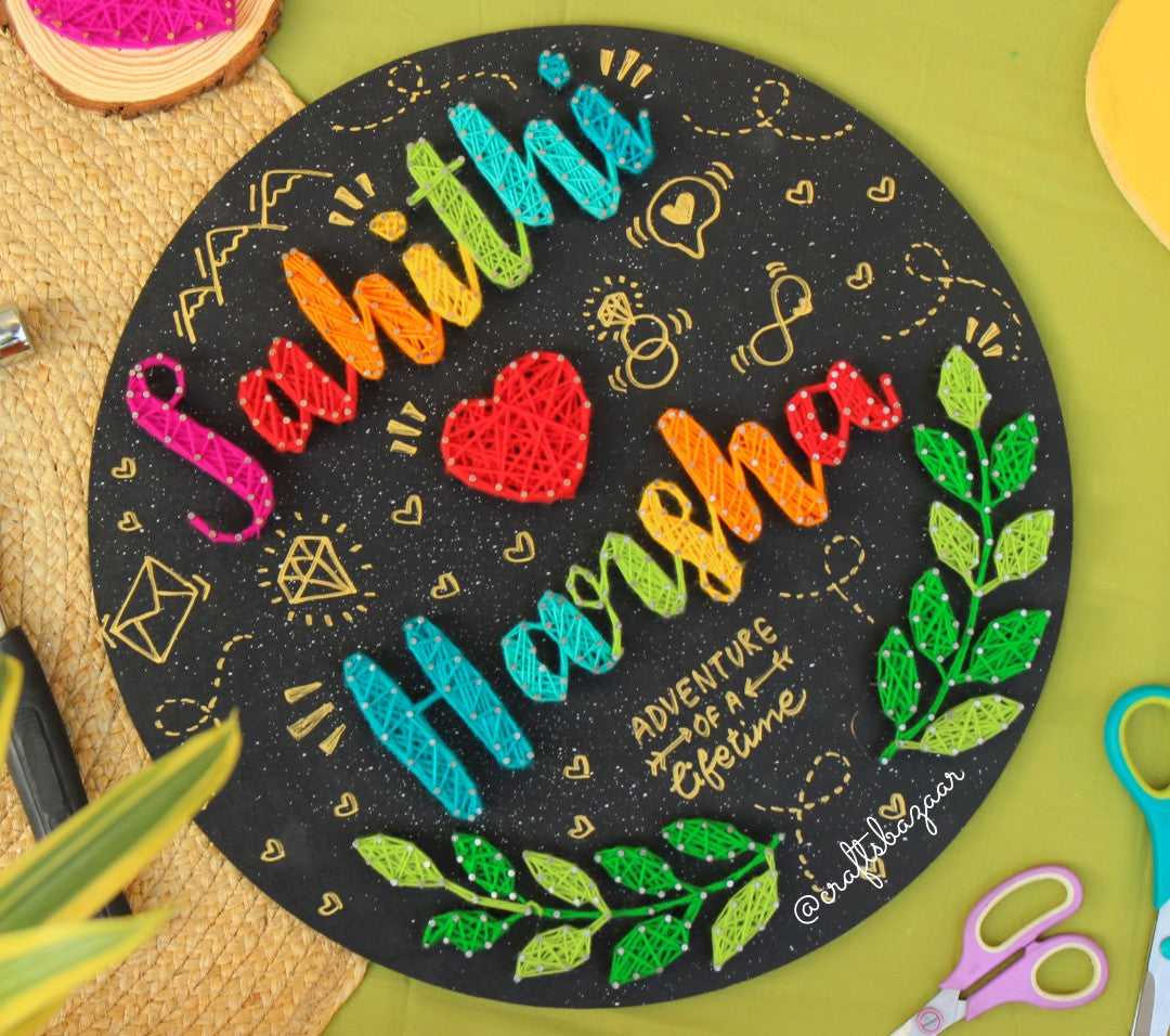 Lovers- Round Colorful Couple Names String Art - Craftsbazaar