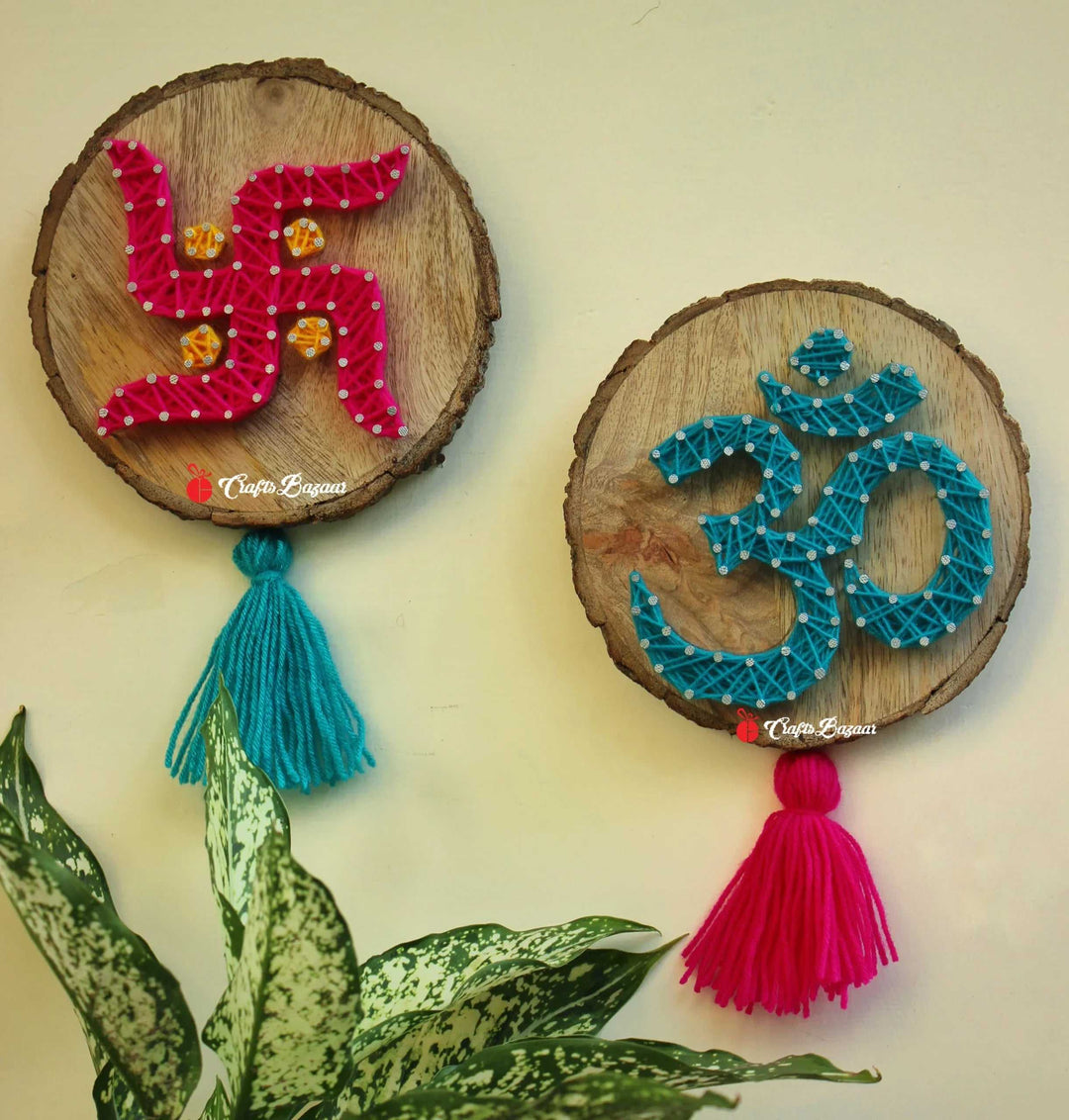 Om and Swastik Symbol String Art Wall Hanging - Festive Décor - Craftsbazaar