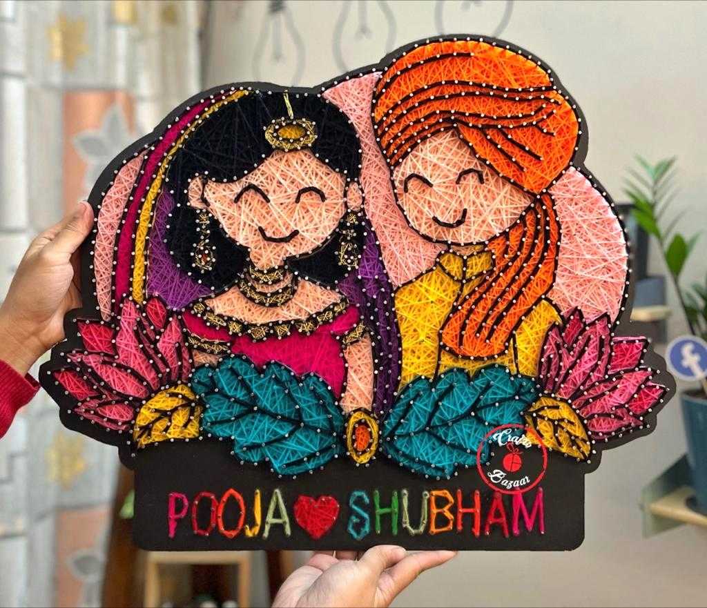 Our Wedding Day- Indian Wedding Couple illustration String Art - Craftsbazaar