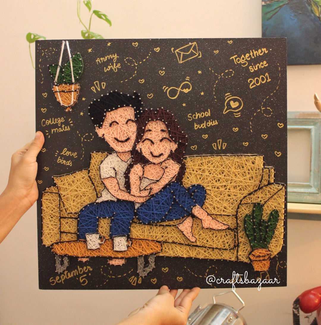 Partners- Customise Your Love Story with illustration String Art - Craftsbazaar