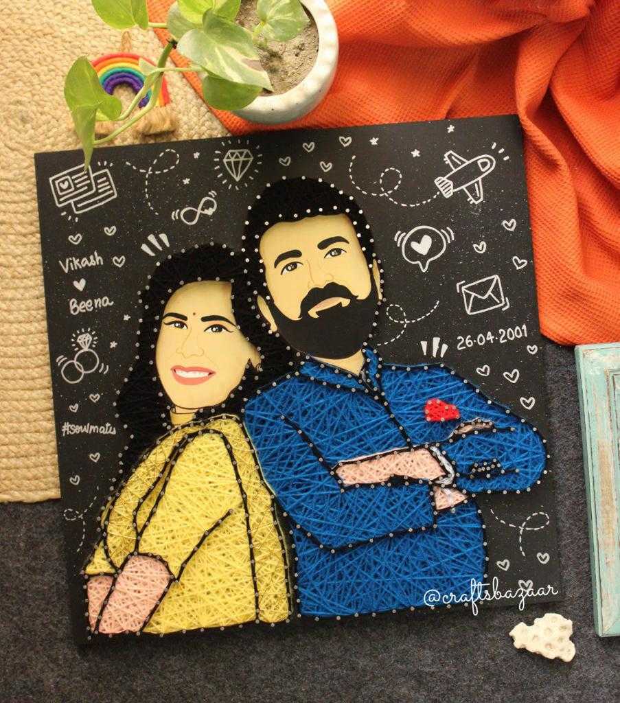 Personalised Couple Caricature String Art - Craftsbazaar