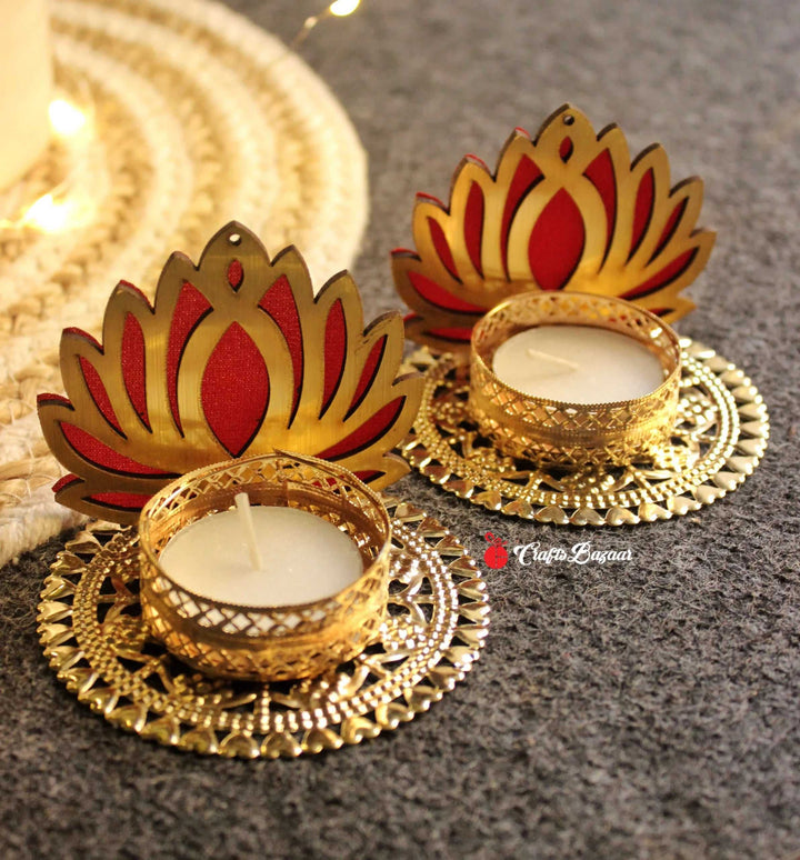 Red Lotus Tea Light Holder (Pack Of 2) - Craftsbazaar