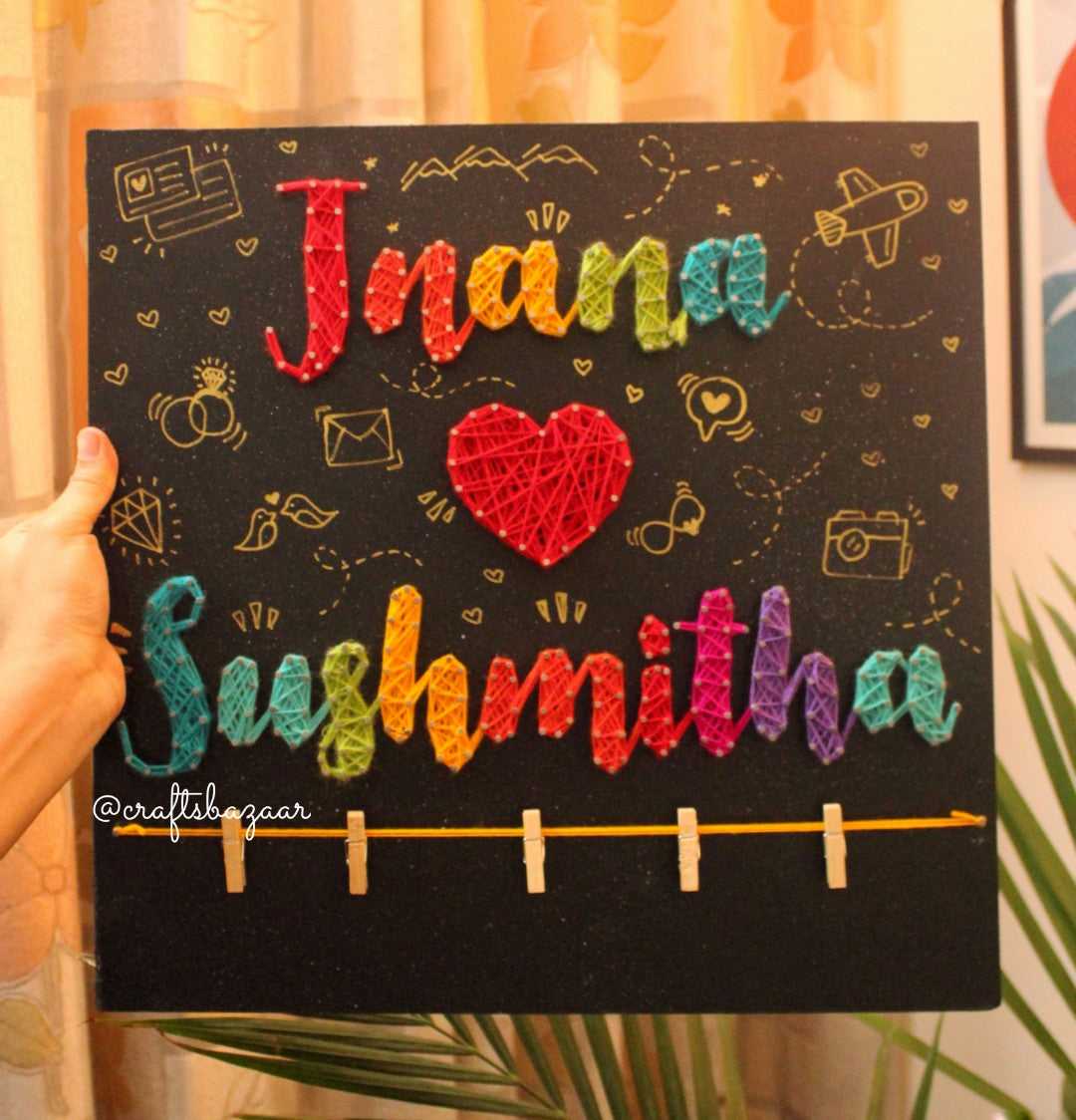 Soulmates- Couple Names String Art with Photos - Craftsbazaar