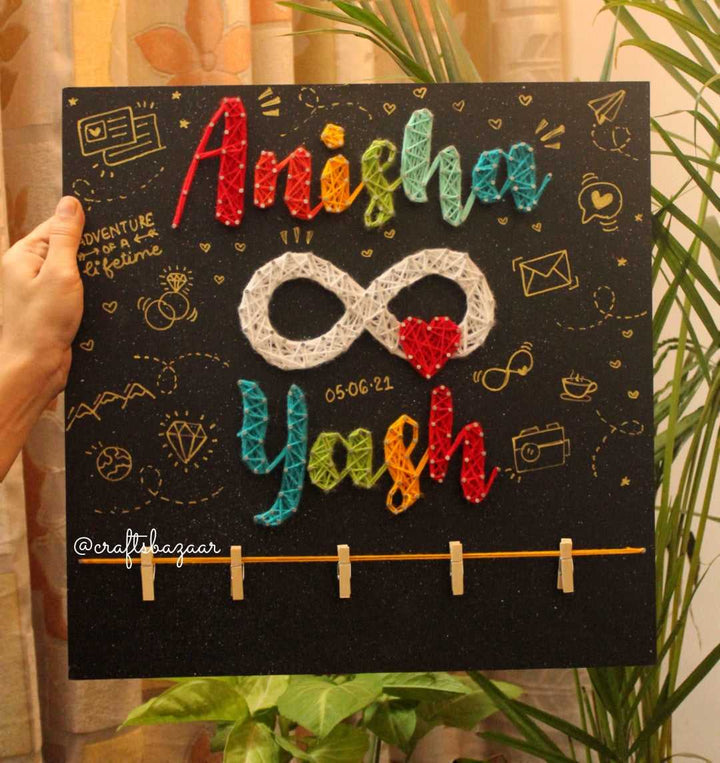 Soulmates- Couple Names String Art with Photos - Craftsbazaar