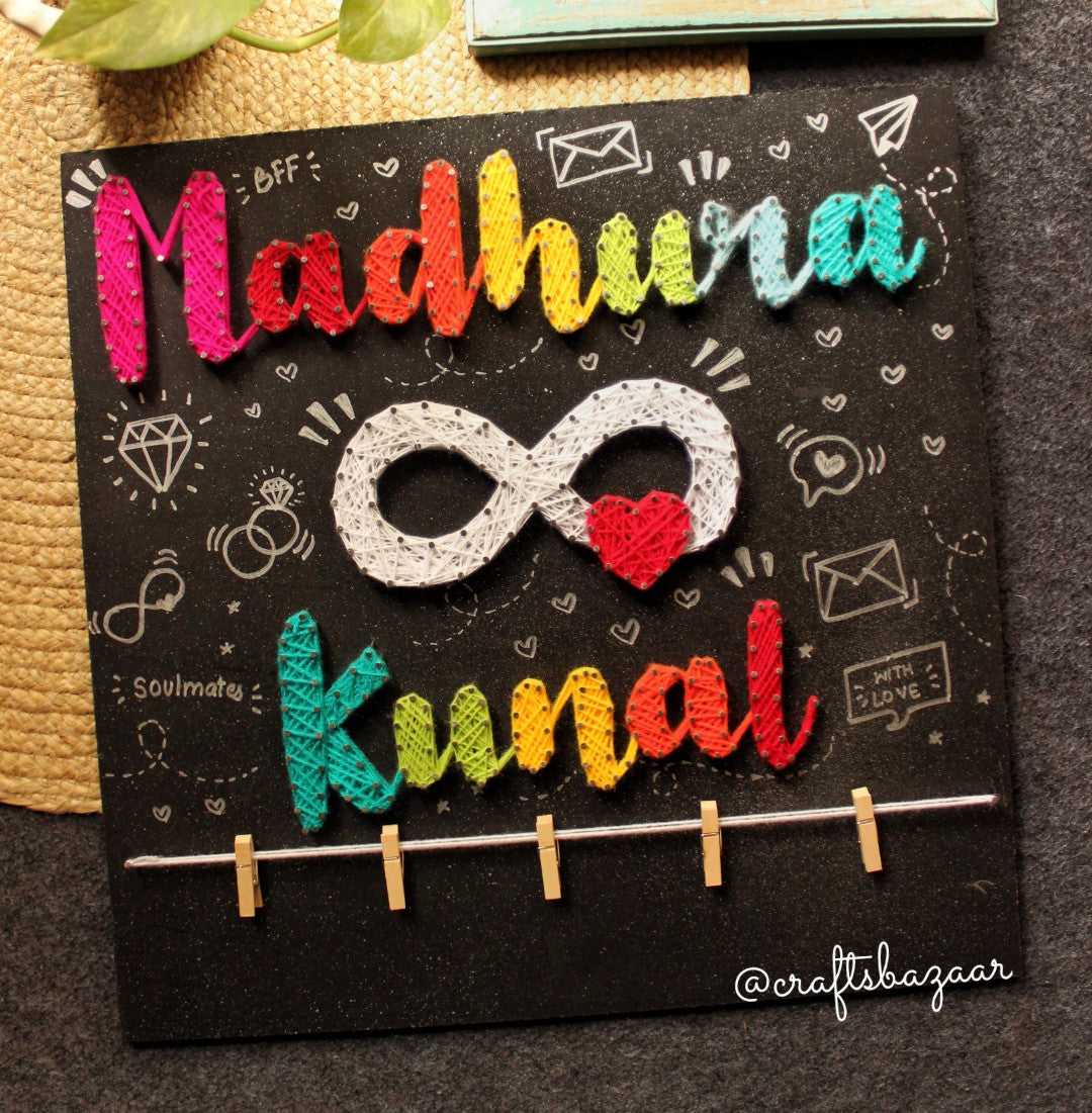 Soulmates- Couple Names String Art with Photos - Craftsbazaar