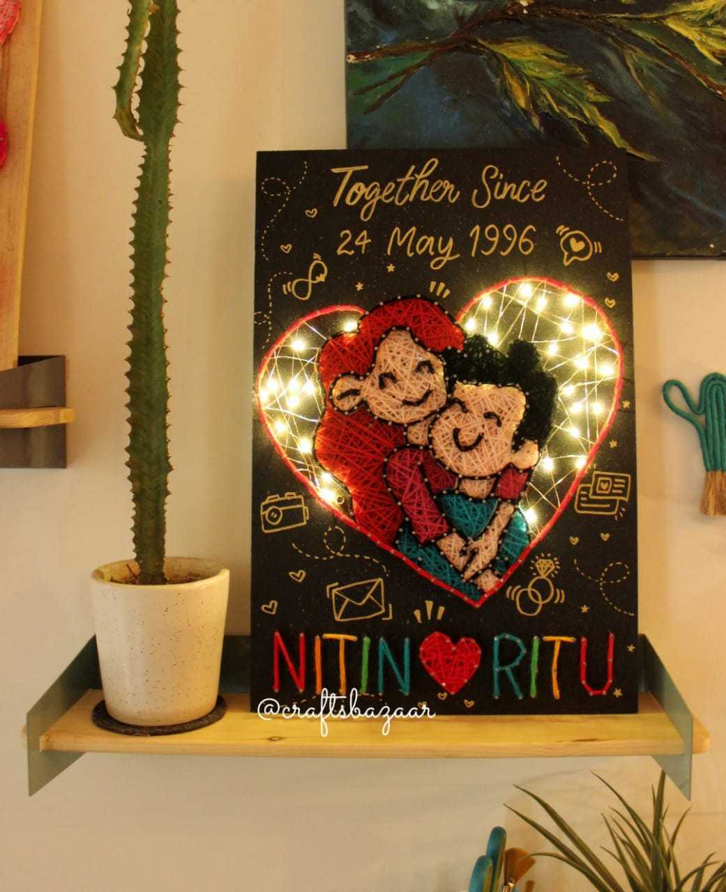 The Hug of Love- Illustration Couple String Art with Light - Craftsbazaar