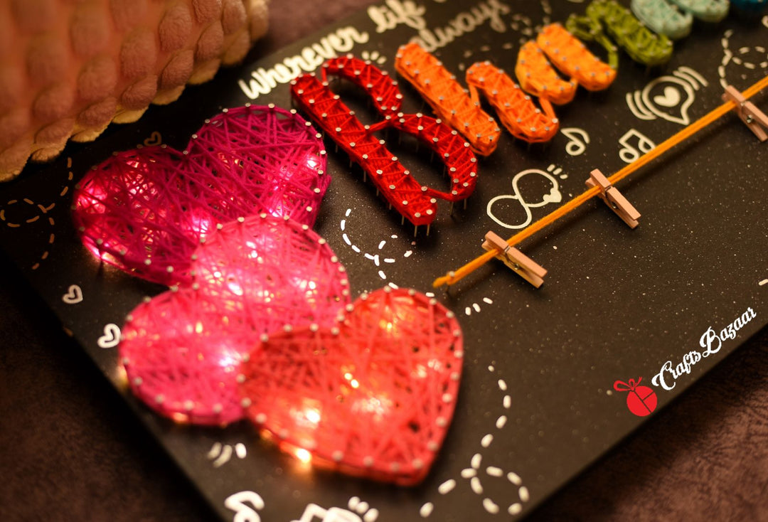 Customised Name string Art with Light hearts