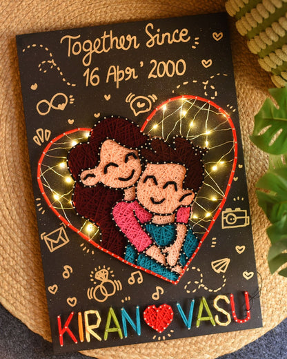 The Hug of Love- Illustration Couple String Art with Light