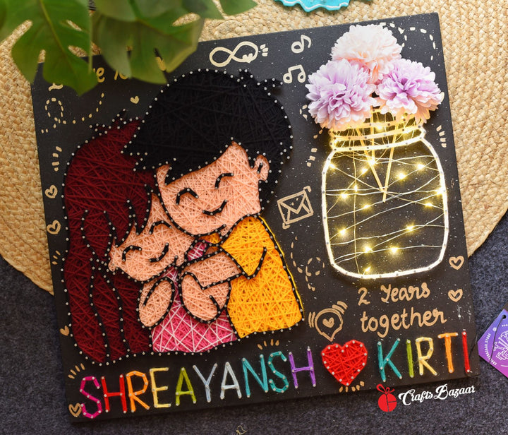 Love Illustration- Couple string Art with Light Jar