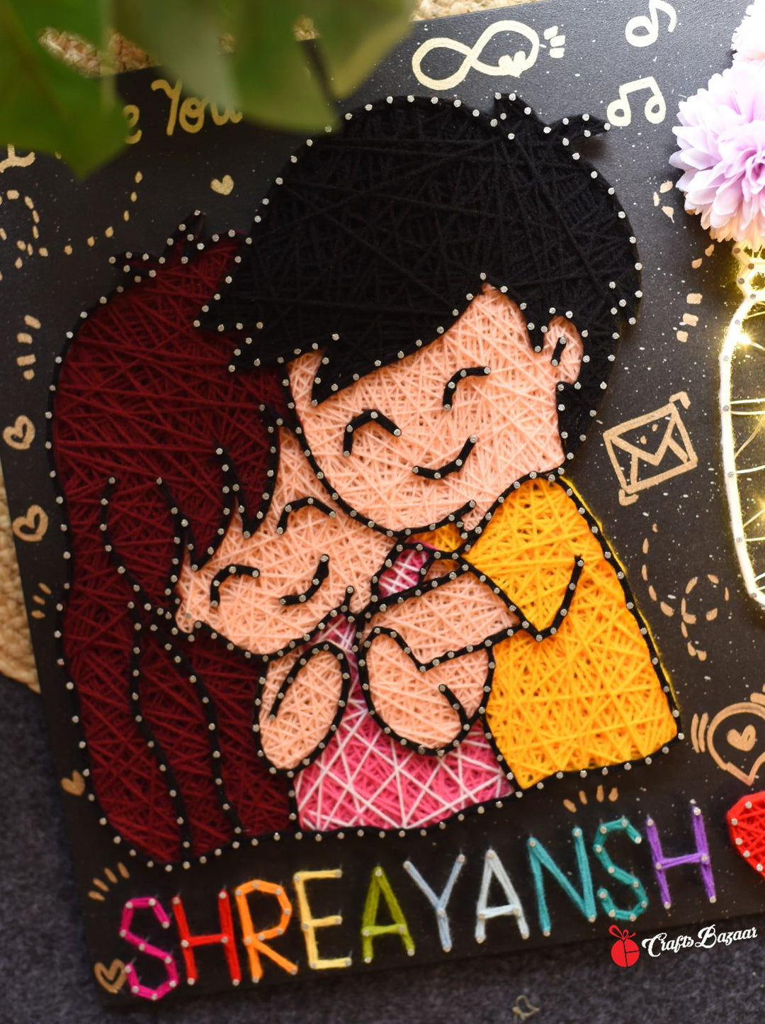 Love Illustration- Couple string Art with Light Jar