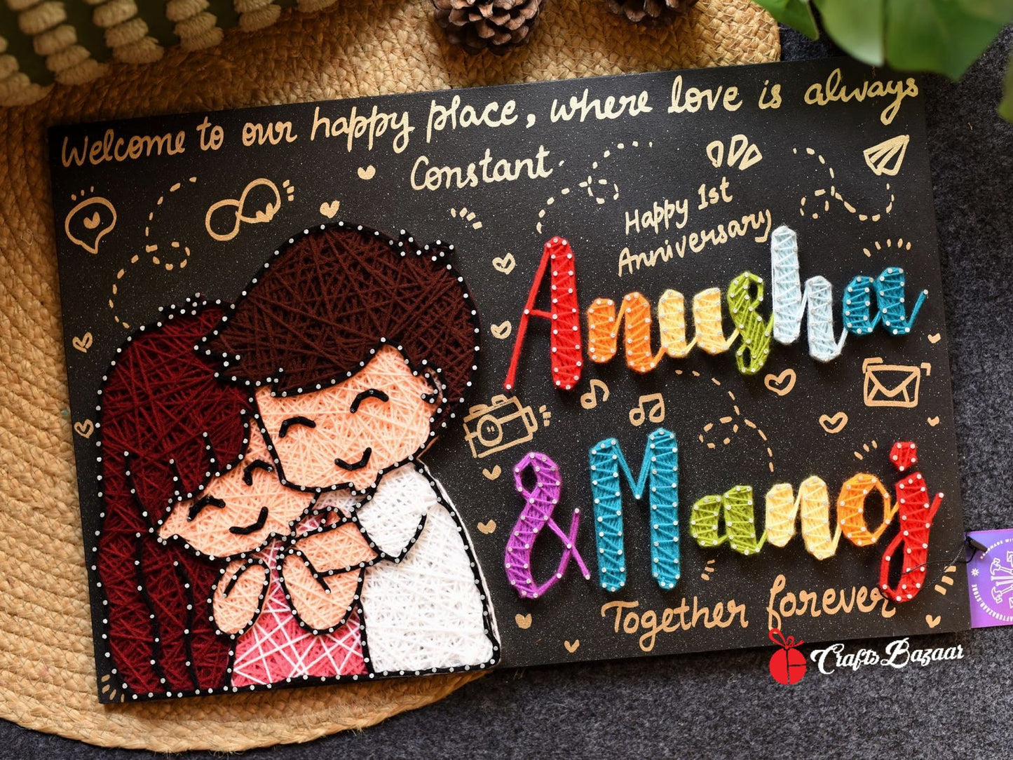 My Companion- Couple Illustration with Names String Art wall décor