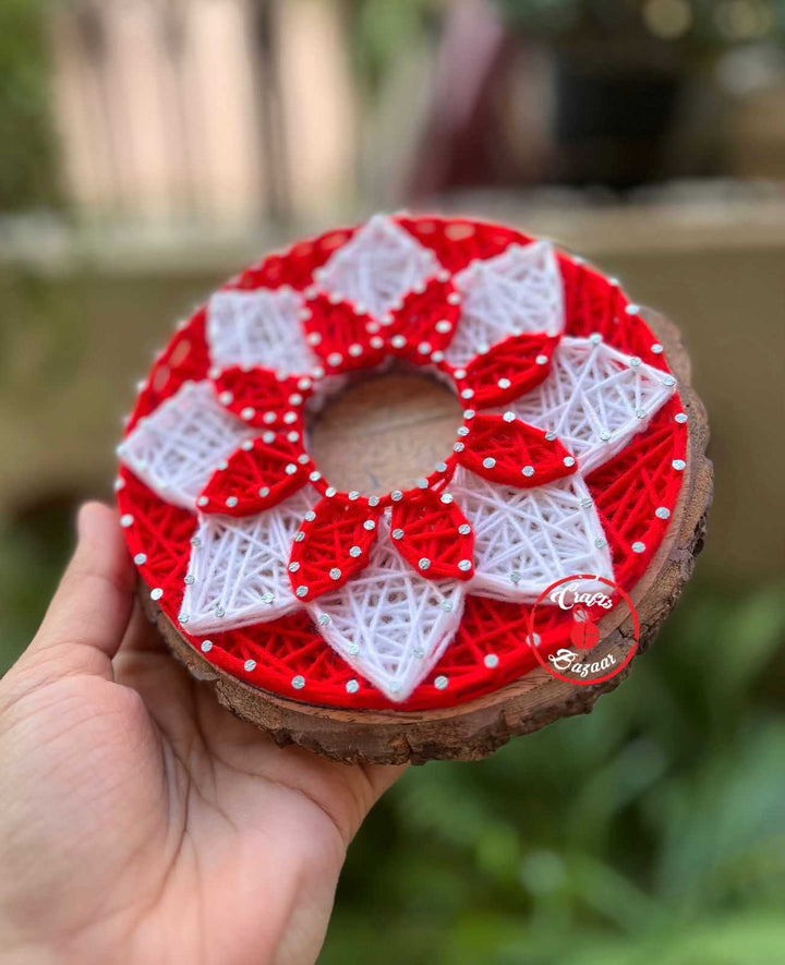 Woodlog Red White Tealight Holder for Diwali - Craftsbazaar