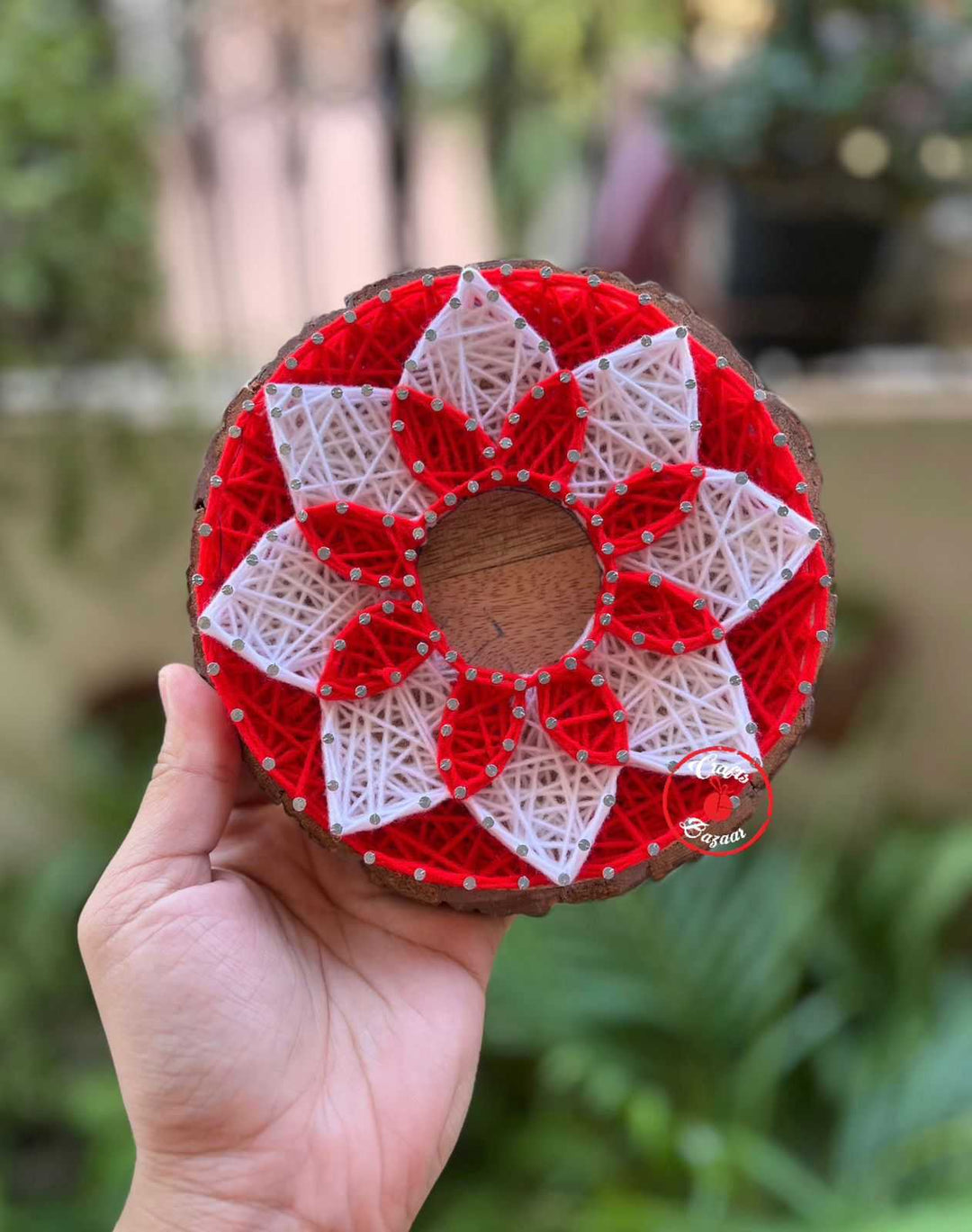 Woodlog Red White Tealight Holder for Diwali - Craftsbazaar