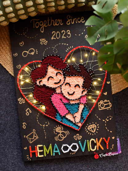 The Hug of Love- Illustration Couple String Art with Light