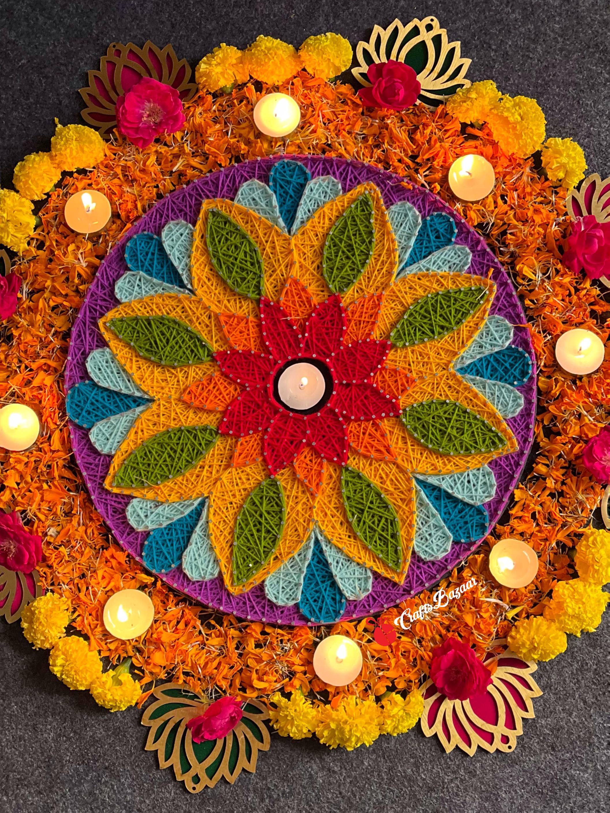 Column Art Rangoli Colorful Rangoli String Art - Indian Festive Décor – Craftsbazaar
